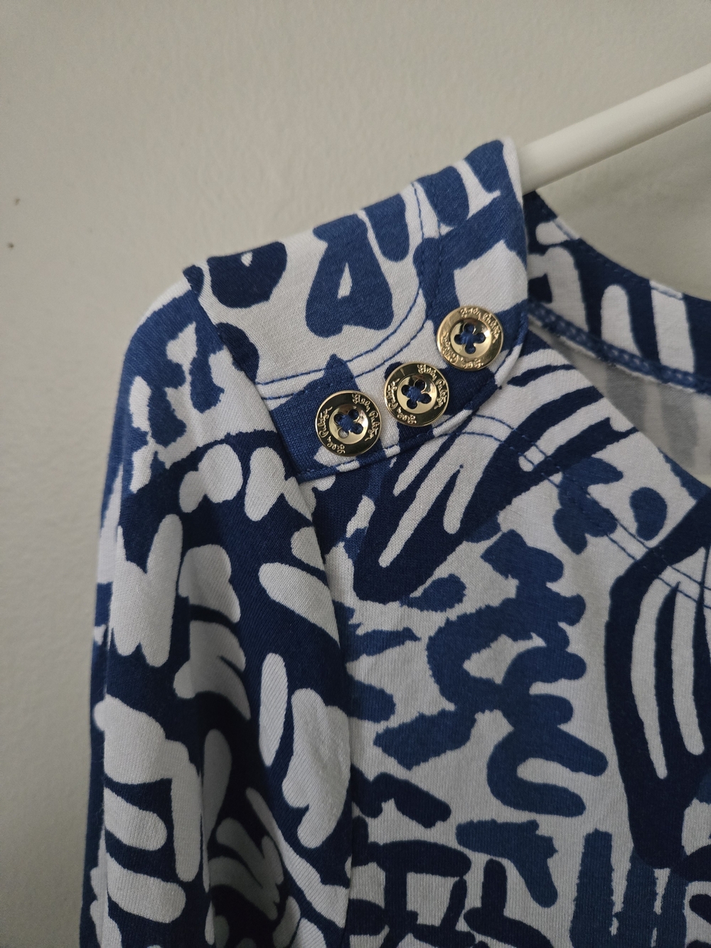 Lilly Pulitzer Blue and White Printed Long-Sleeve Dress - Picture 2 of 6